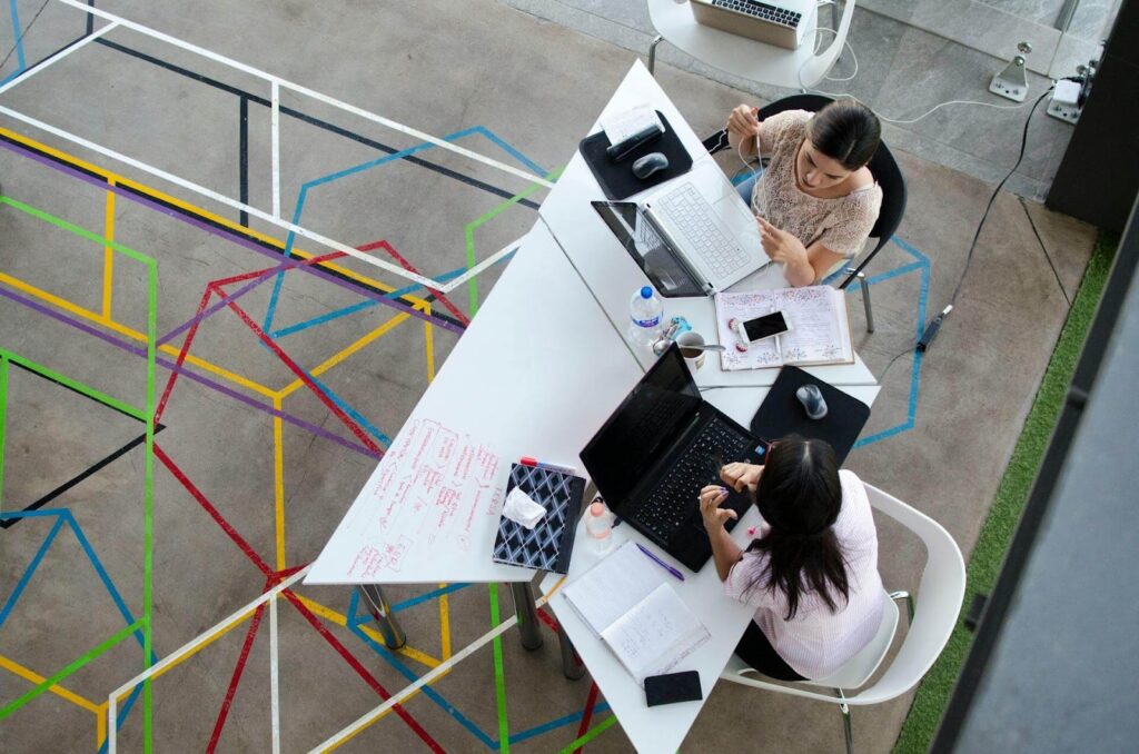 Three separate office table desks can make a joint workspace