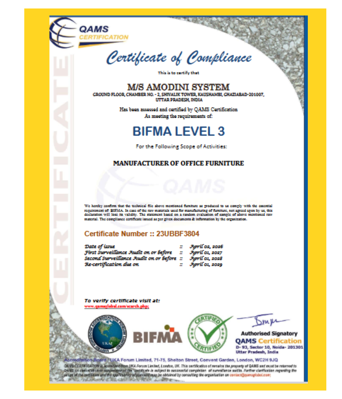 ISO CERTIFICATE AMODINI